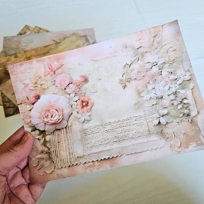 A5 Petaled Pearls Patterned Paper Pack (8 sheets)-A5 Petaled Pearls Patterned Paper Pack (8 sheets) - The Turtle Journal Vintage Inspired Journaling-Rachel The Turtle Journal
