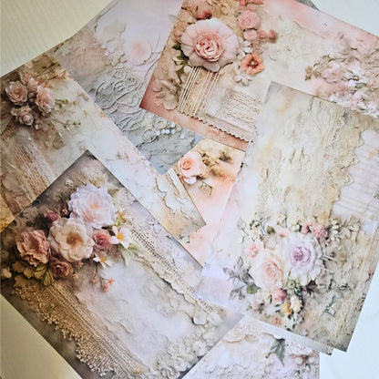 A5 Petaled Pearls Patterned Paper Pack (8 sheets)-A5 Petaled Pearls Patterned Paper Pack (8 sheets) - The Turtle Journal Vintage Inspired Journaling-Rachel The Turtle Journal