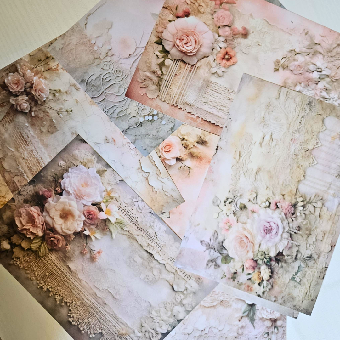 A5 Petaled Pearls Patterned Paper Pack (8 sheets)