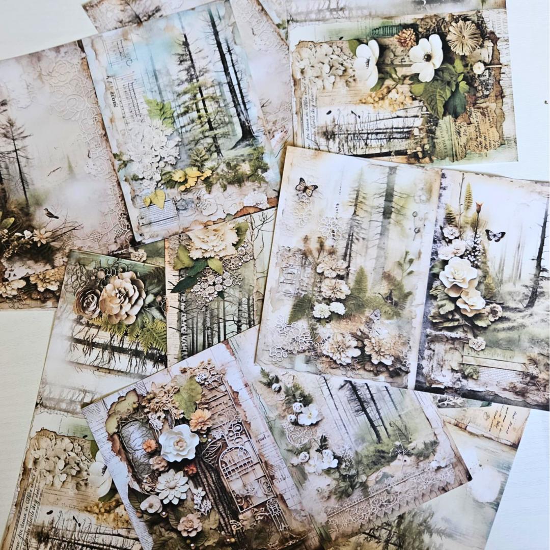 A5 Forest Glade Patterned Paper Pack (10 sheets)-A5 Forest Glade Patterned Paper Pack (10 sheets) - The Turtle Journal Vintage Inspired Journaling-Rachel The Turtle Journal