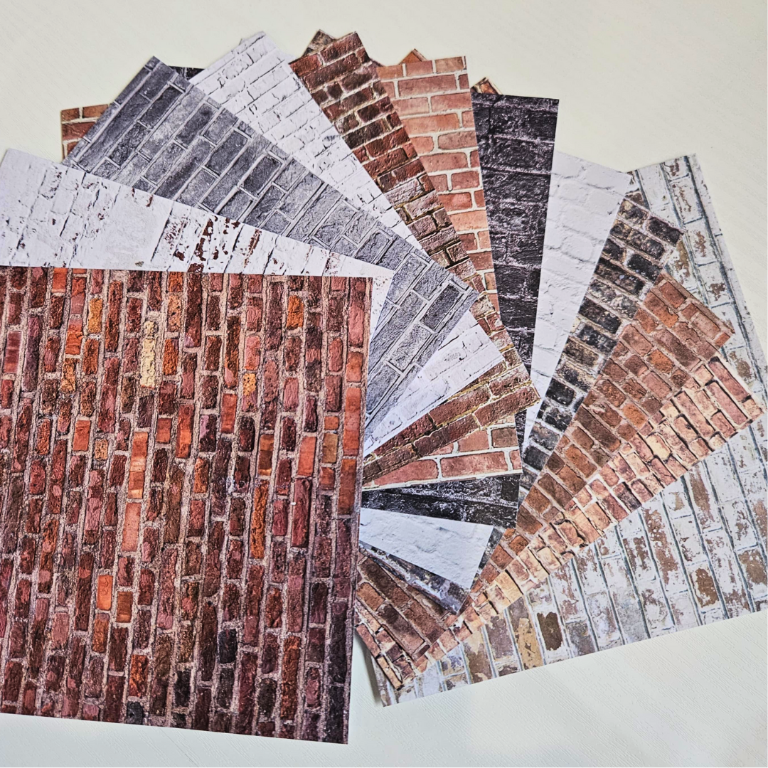 6 x 6 inch Square Brick Wall Rustic Patterned Paper (12 pack)-Rachel The Turtle Journal