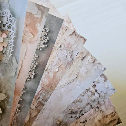 A5 Petaled Pearls Patterned Paper Pack (8 sheets)-A5 Petaled Pearls Patterned Paper Pack (8 sheets) - The Turtle Journal Vintage Inspired Journaling-Rachel The Turtle Journal