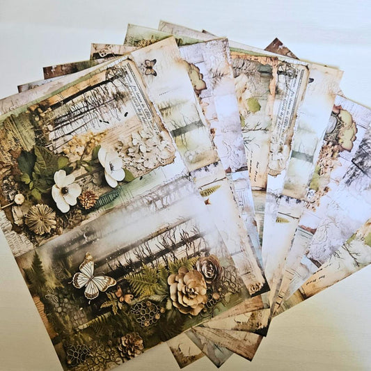 A5 Forest Glade Patterned Paper Pack (10 sheets)-A5 Forest Glade Patterned Paper Pack (10 sheets) - The Turtle Journal Vintage Inspired Journaling-Rachel The Turtle Journal
