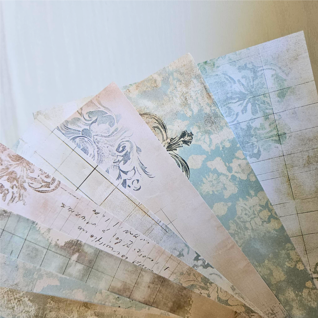 A5 French Blue Patterned Paper Pack (8 sheets)