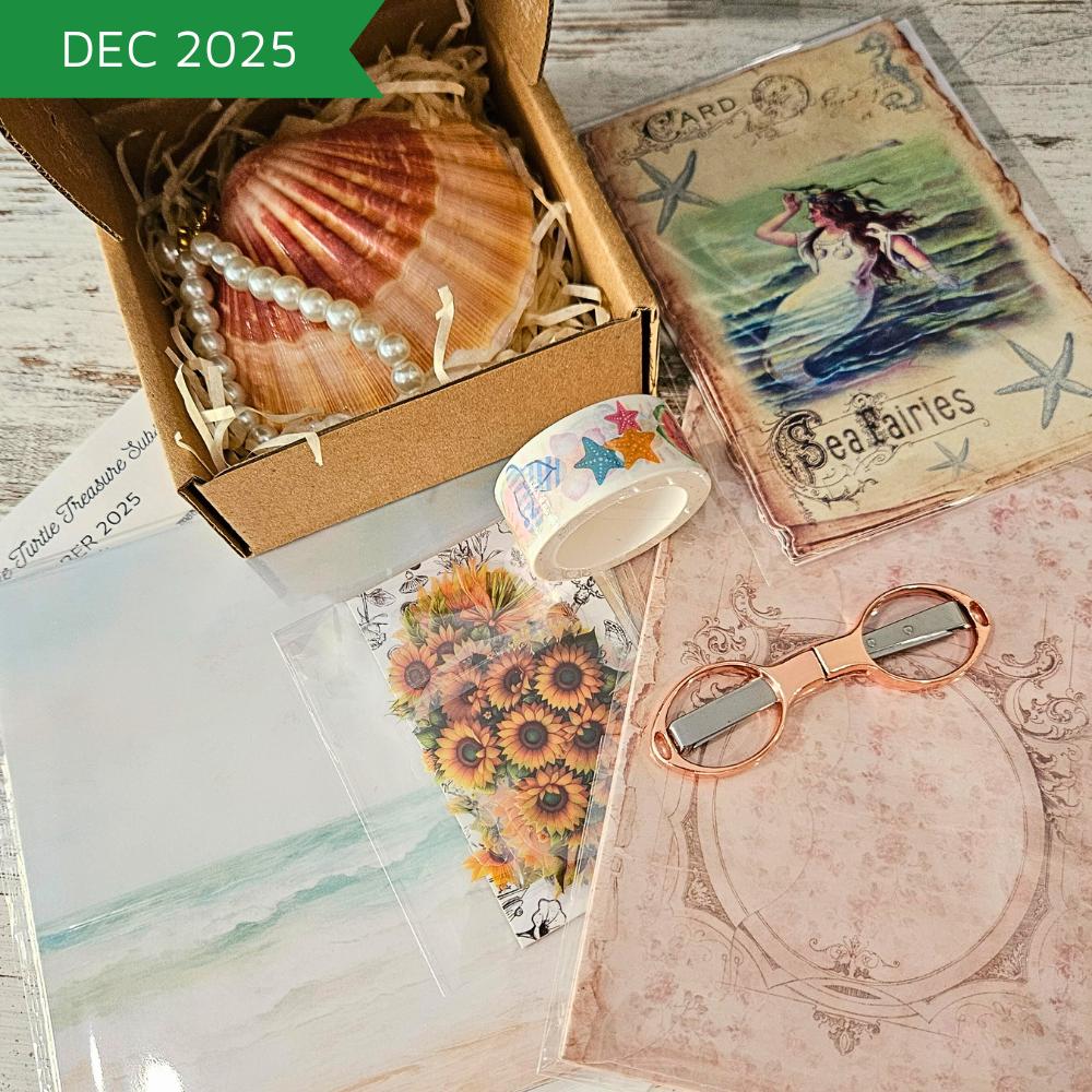 Turtle Treasure Box Subscription Kit-Papers Stickers Subscription Kit Box Monthly Craft Mystery Australia Paper Crafters-Rachel The Turtle Journal