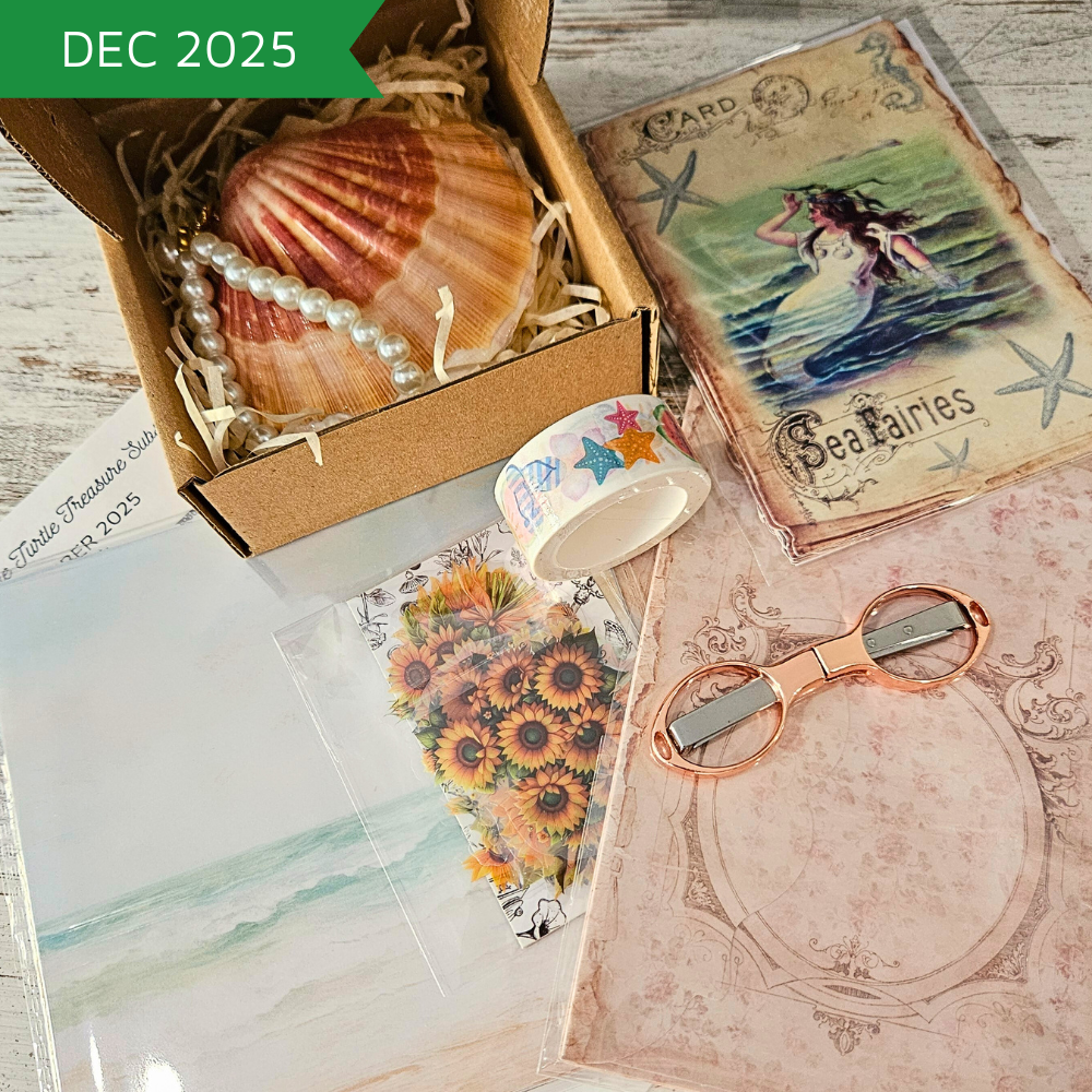 Turtle Treasure Box Subscription Kit-Papers Stickers Subscription Kit Box Monthly Craft Mystery Australia Paper Crafters-Rachel The Turtle Journal