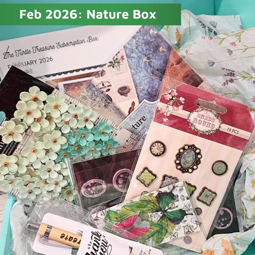 Turtle Treasure Box Subscription Kit-Papers Stickers Subscription Kit Box Monthly Craft Mystery Australia Paper Crafters-Rachel The Turtle Journal