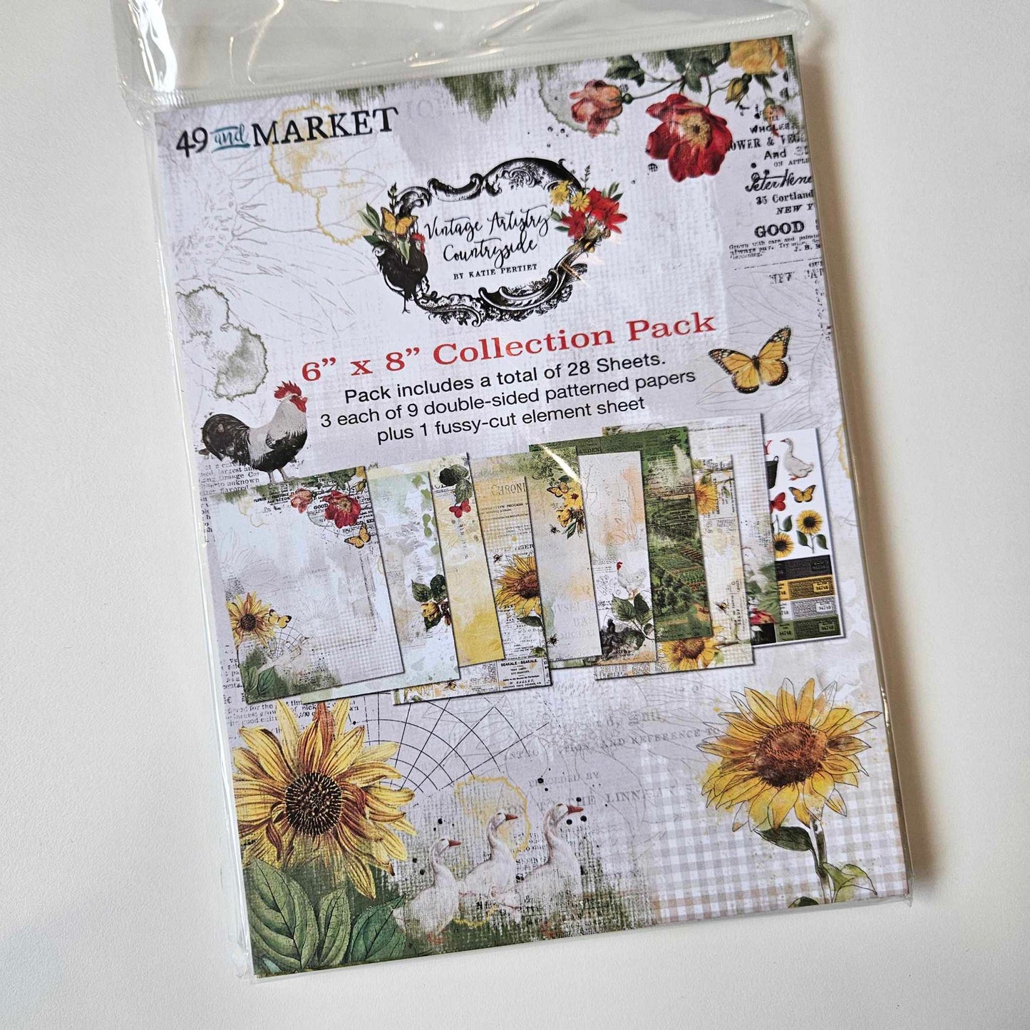 The Turtle Journal Countryside Patterned Papers 49 and Market - Double sided - A5 Vintage Farm Rooster Chicken Floral Field Butterflies - Australian Scrapbooking Supplies