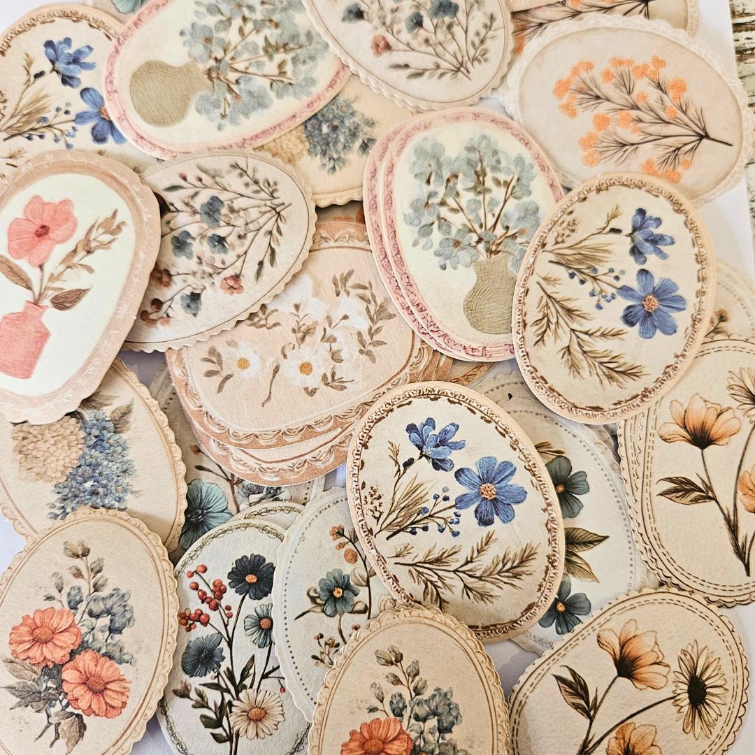 Vintage Bloom Cameo Sticker Sets (40 piece)-Cream Ivory-Rachel The Turtle Journal