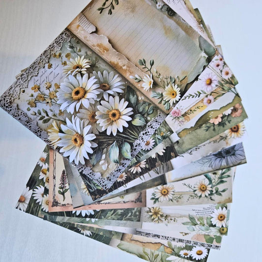 A5 Daisy Chains Patterned Paper Pack (12 sheets)-A5 Daisy Chains Patterned Paper Pack (12 sheets) - The Turtle Journal Vintage Inspired Journaling-Rachel The Turtle Journal