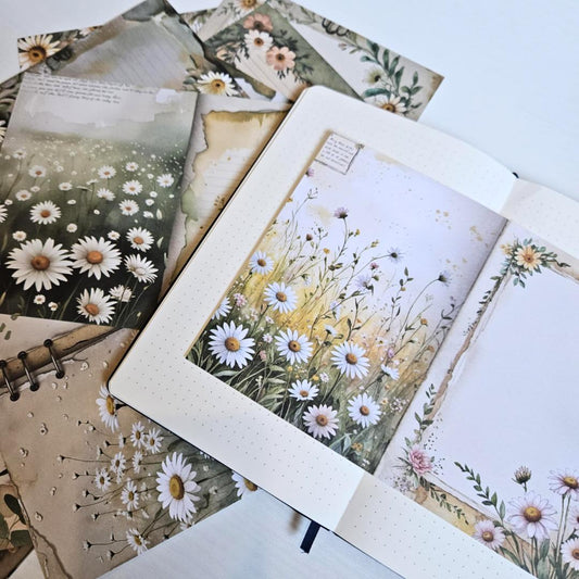 A5 Daisy Chains Patterned Paper Pack (12 sheets)-A5 Daisy Chains Patterned Paper Pack (12 sheets) - The Turtle Journal Vintage Inspired Journaling-Rachel The Turtle Journal