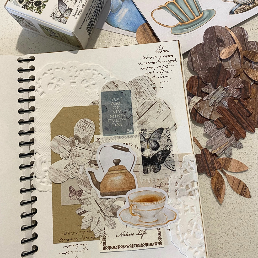 Vintage Tea Time Watercolour Matte Sticker Set (2 sheets) - The Turtle Journal-Vintage Tea Time Watercolour Matte Sticker Set (2 sheets) - The Turtle Journal Journaling Supplies-Rachel The Turtle Journal