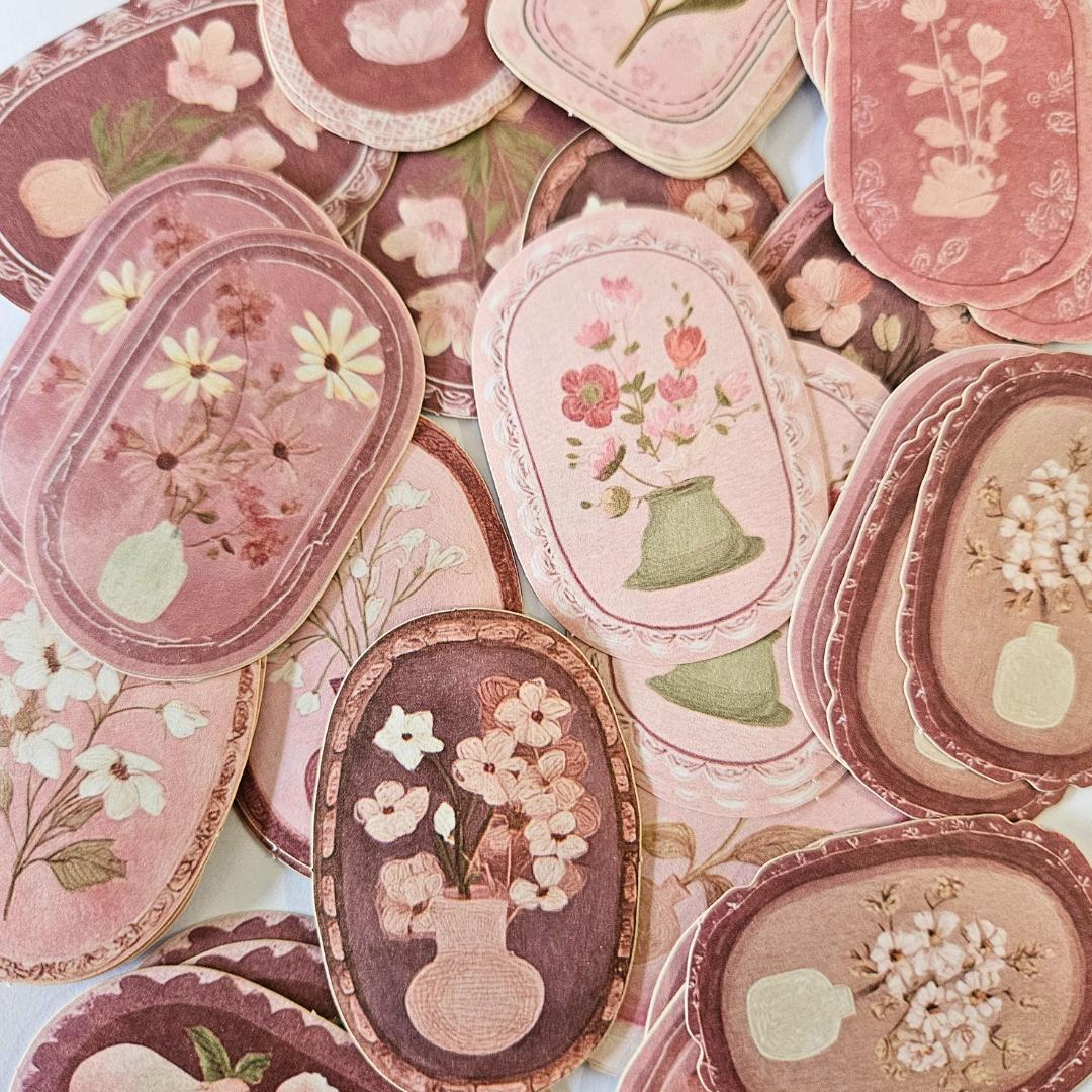 Vintage Bloom Cameo Sticker Sets (40 piece)-Dusty Pink-Rachel The Turtle Journal