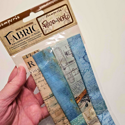 Around The World Fabric Pieces x 4 - Stamperia-Around The World Fabric Pieces x 4 - Stamperia - Mixed Media Craft Journaling - The Turtle Journal-Rachel The Turtle Journal