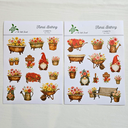 Floral Bathing Matte Sticker Set (2 sheets) - The Turtle Journal-Floral Bathing Matte Sticker Set (2 sheets) - The Turtle Journal Garden Nature Gnome Journaling-Rachel The Turtle Journal
