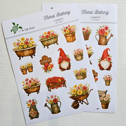 Floral Bathing Matte Sticker Set (2 sheets) - The Turtle Journal-Floral Bathing Matte Sticker Set (2 sheets) - The Turtle Journal Garden Nature Gnome Journaling-Rachel The Turtle Journal