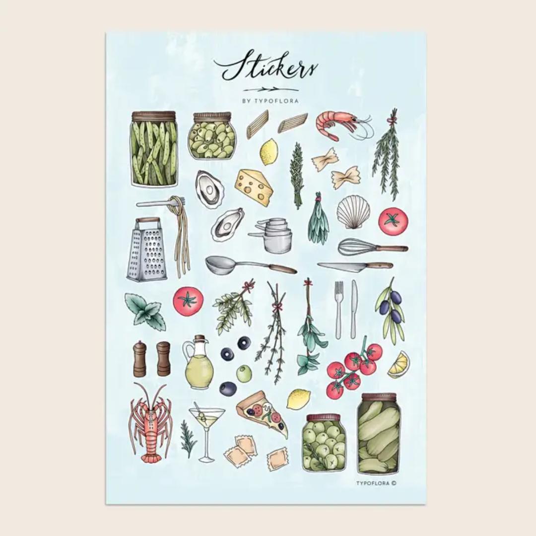 Foodie Sticker Set - Typoflora (1 sheet)-Rachel The Turtle Journal
