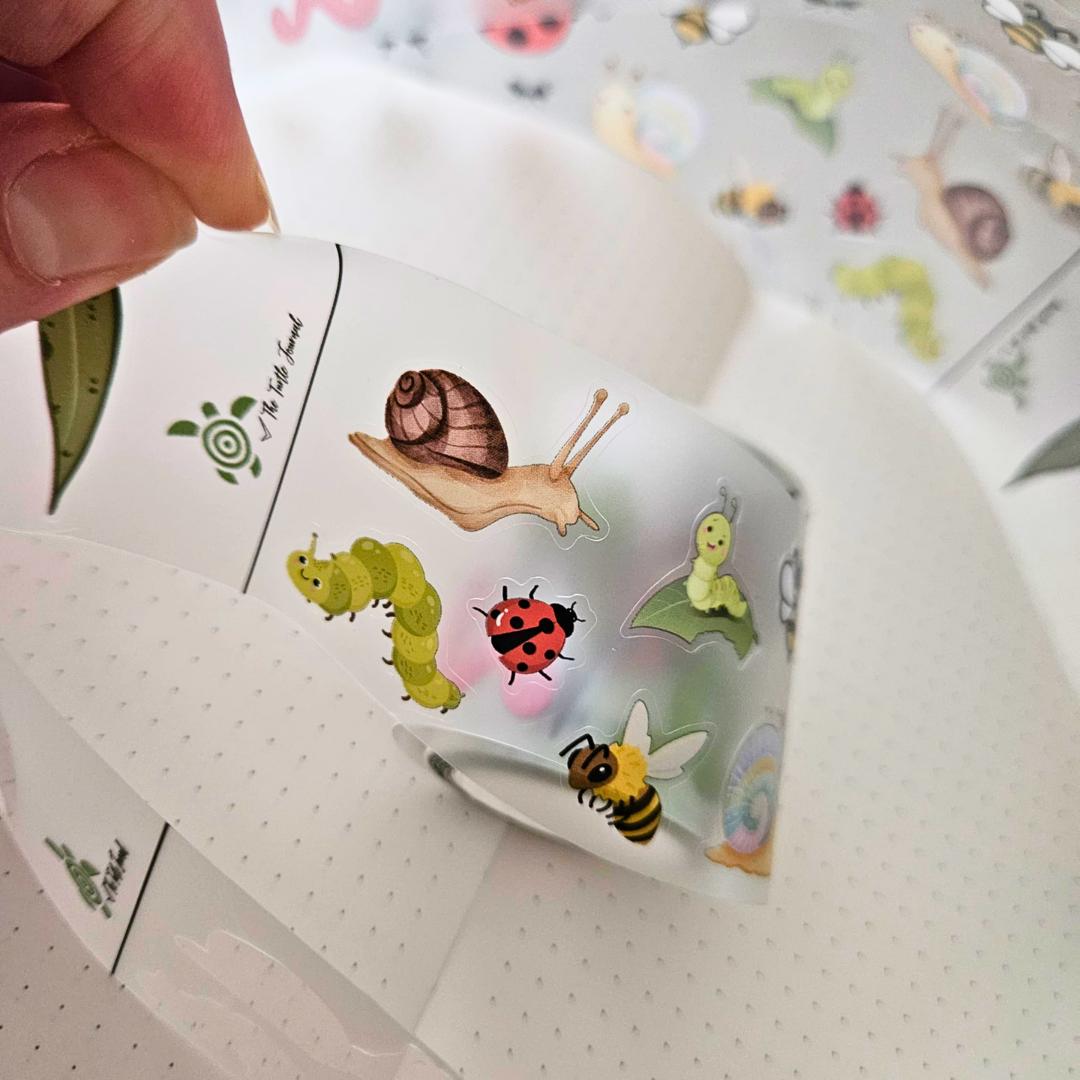 Garden Friends PET Matte Kiss Cut Sticker Roll 5m - The Turtle Journal-Rachel The Turtle Journal