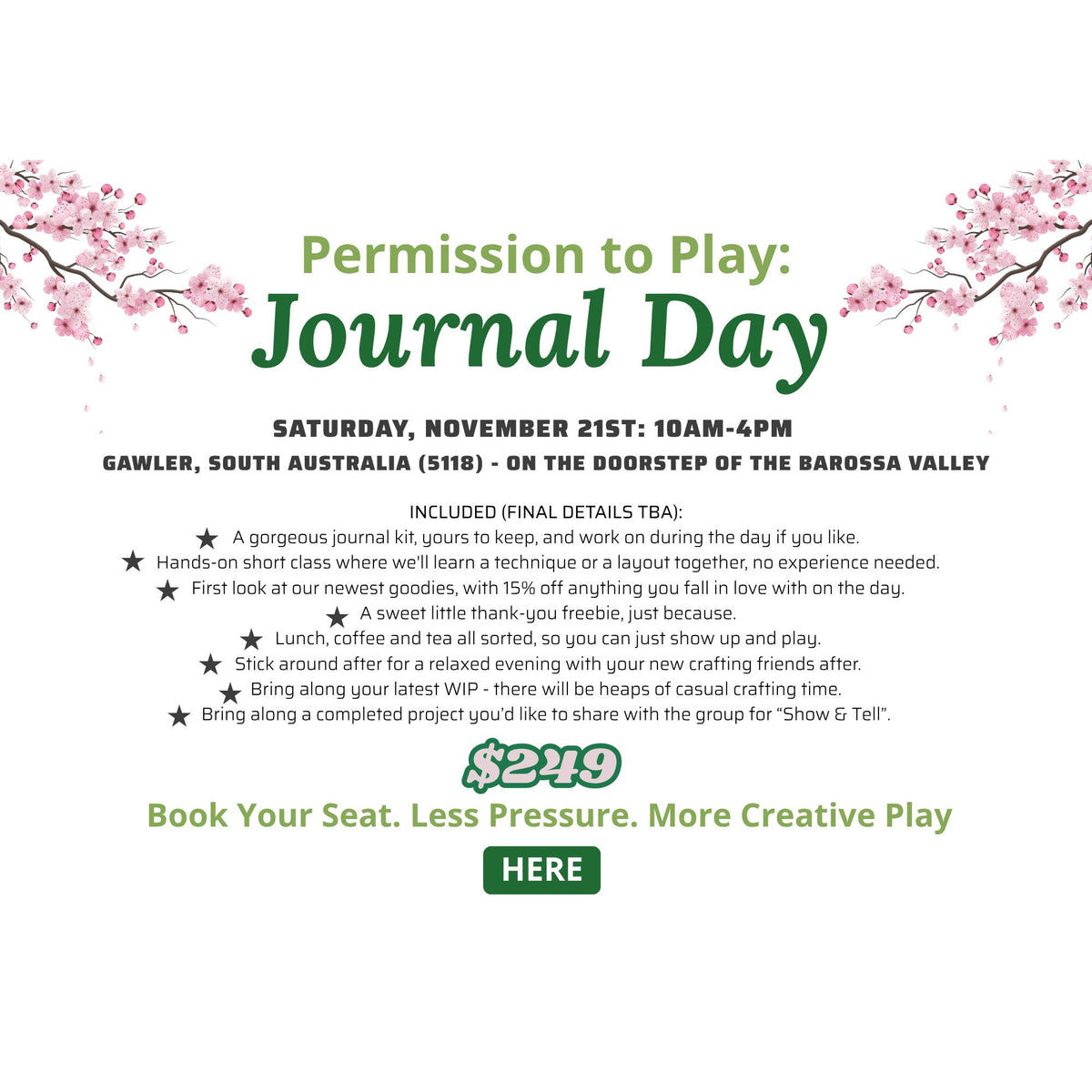 Journal Day Ticket - Permission to Play (Nov 21, Gawler SA)-Rachel The Turtle Journal