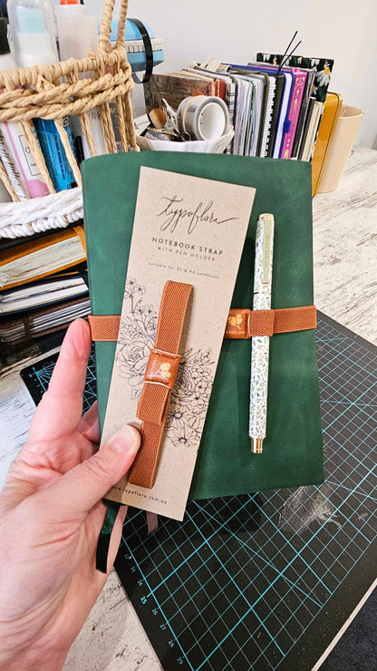 Notebook Strap With Pen Holder In Rust (1 piece) Typoflora