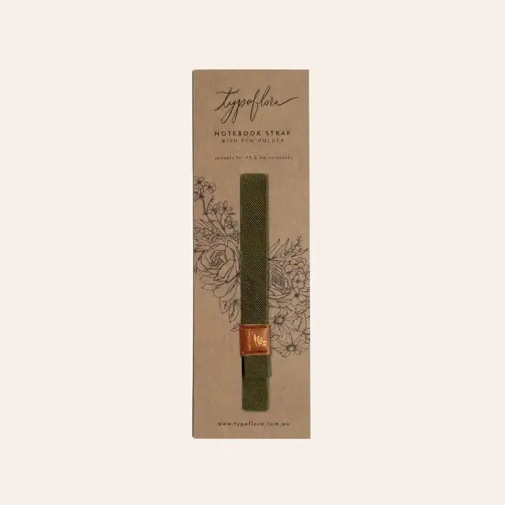 Notebook Strap With Pen Holder (1 piece) Typoflora-Olive-Rachel The Turtle Journal