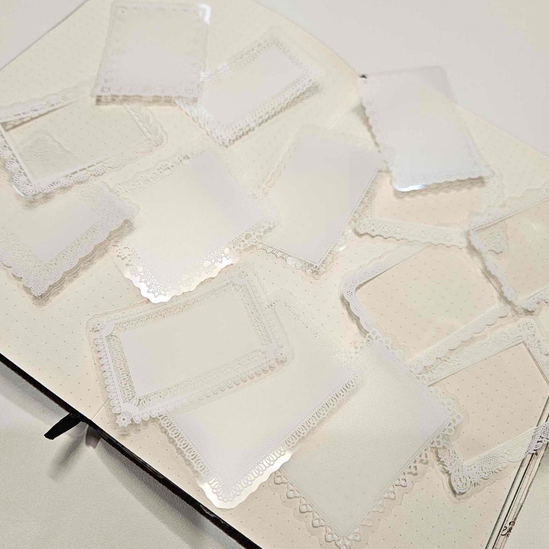 Transparent Lace Frame Stickers - 15 piece-Antique White PET Stickers Scrapbooking Bullet Journal Australian-Rachel The Turtle Journal