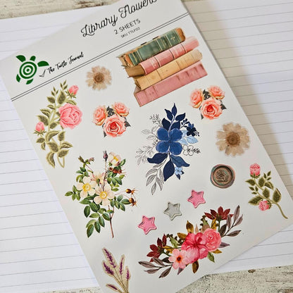 Library Flowers Matte Sticker Set (2 x A5 Sheets) - The Turtle Journal-Rachel The Turtle Journal