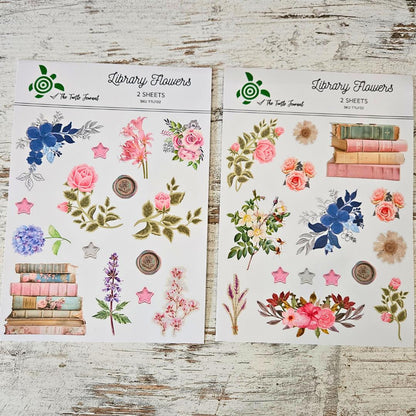 Library Flowers Matte Sticker Set (2 x A5 Sheets) - The Turtle Journal-Rachel The Turtle Journal