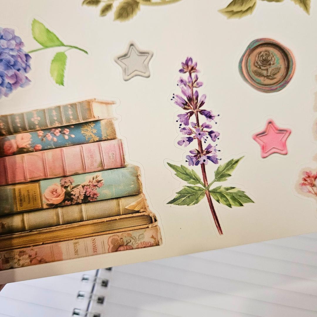 Library Flowers Matte Sticker Set (2 x A5 Sheets) - The Turtle Journal-Rachel The Turtle Journal
