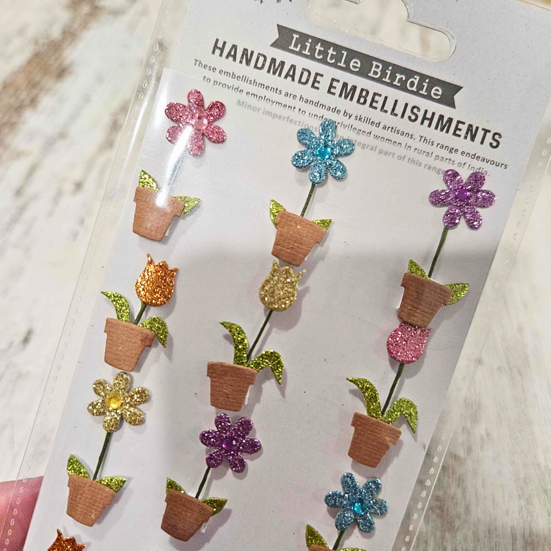 Clearance: Little Birdie Glitter Flower Pot Stickers