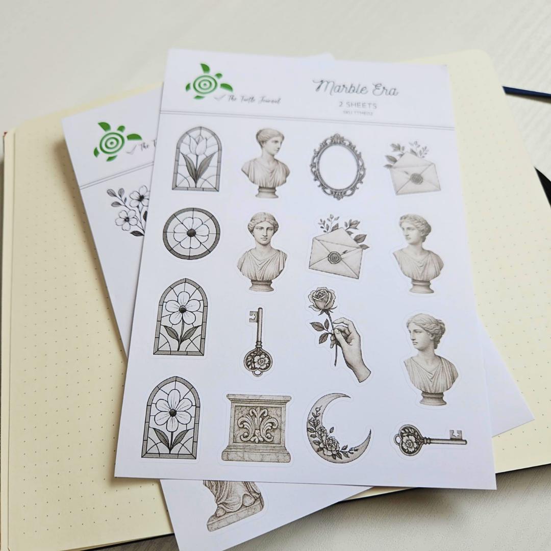 Marble Era Matte Sticker Set (2 sheets) - The Turtle Journal-Marble Era Matte Sticker Set (2 sheets) - The Turtle Journal -Rachel The Turtle Journal