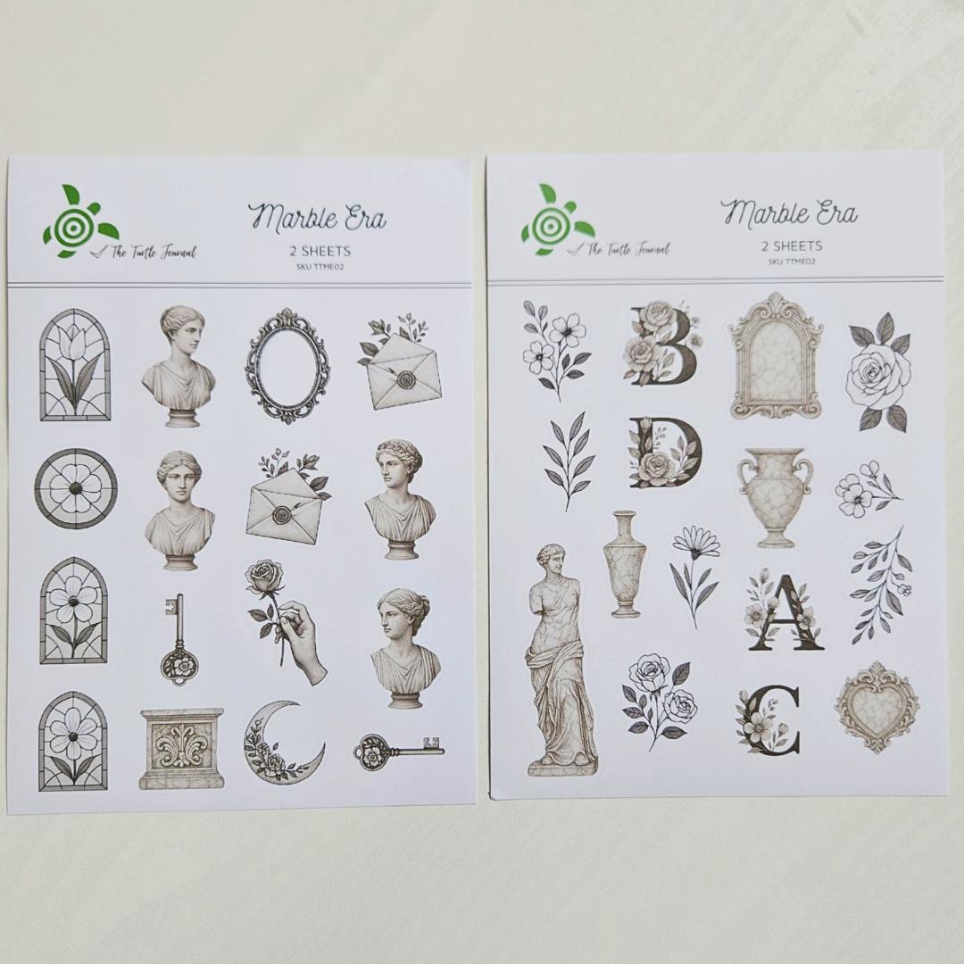 Marble Era Matte Sticker Set (2 sheets) - The Turtle Journal-Marble Era Matte Sticker Set (2 sheets) - The Turtle Journal -Rachel The Turtle Journal