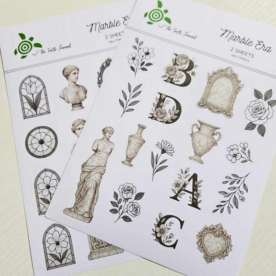 Marble Era Matte Sticker Set (2 sheets) - The Turtle Journal-Marble Era Matte Sticker Set (2 sheets) - The Turtle Journal -Rachel The Turtle Journal