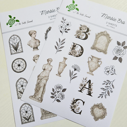 Marble Era Matte Sticker Set (2 sheets) - The Turtle Journal-Marble Era Matte Sticker Set (2 sheets) - The Turtle Journal -Rachel The Turtle Journal