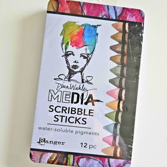 Media Scribble Sticks 12 pack - Dina Wakley Ranger - Aussie Paper Crafting - The Turtle Journal - Water Soluble - Draw on Mediums Woodless - Journaling Art Mixed Media Scrapbooking Paper Crafting Aussie - The Turtle Journal