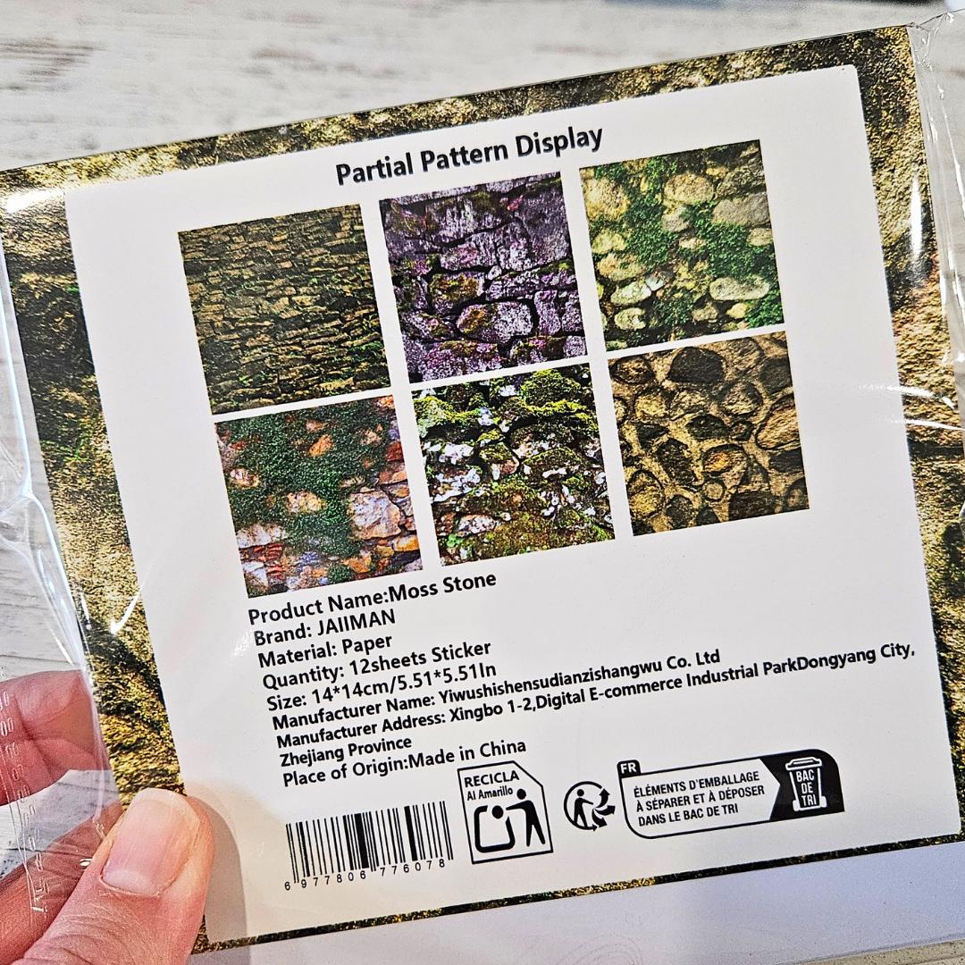 5x5 inch Moss Stone Background Sticker Sheet Set (12 piece)-Rachel The Turtle Journal