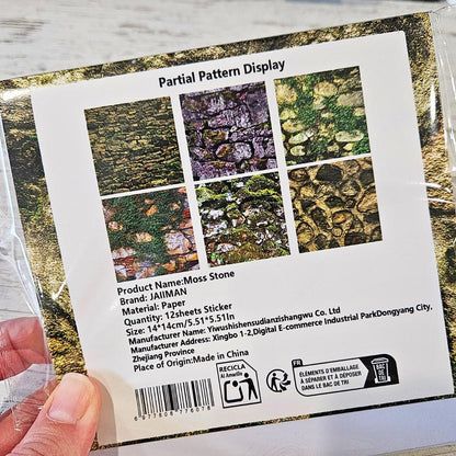 5x5 inch Moss Stone Background Sticker Sheet Set (12 piece)-Rachel The Turtle Journal