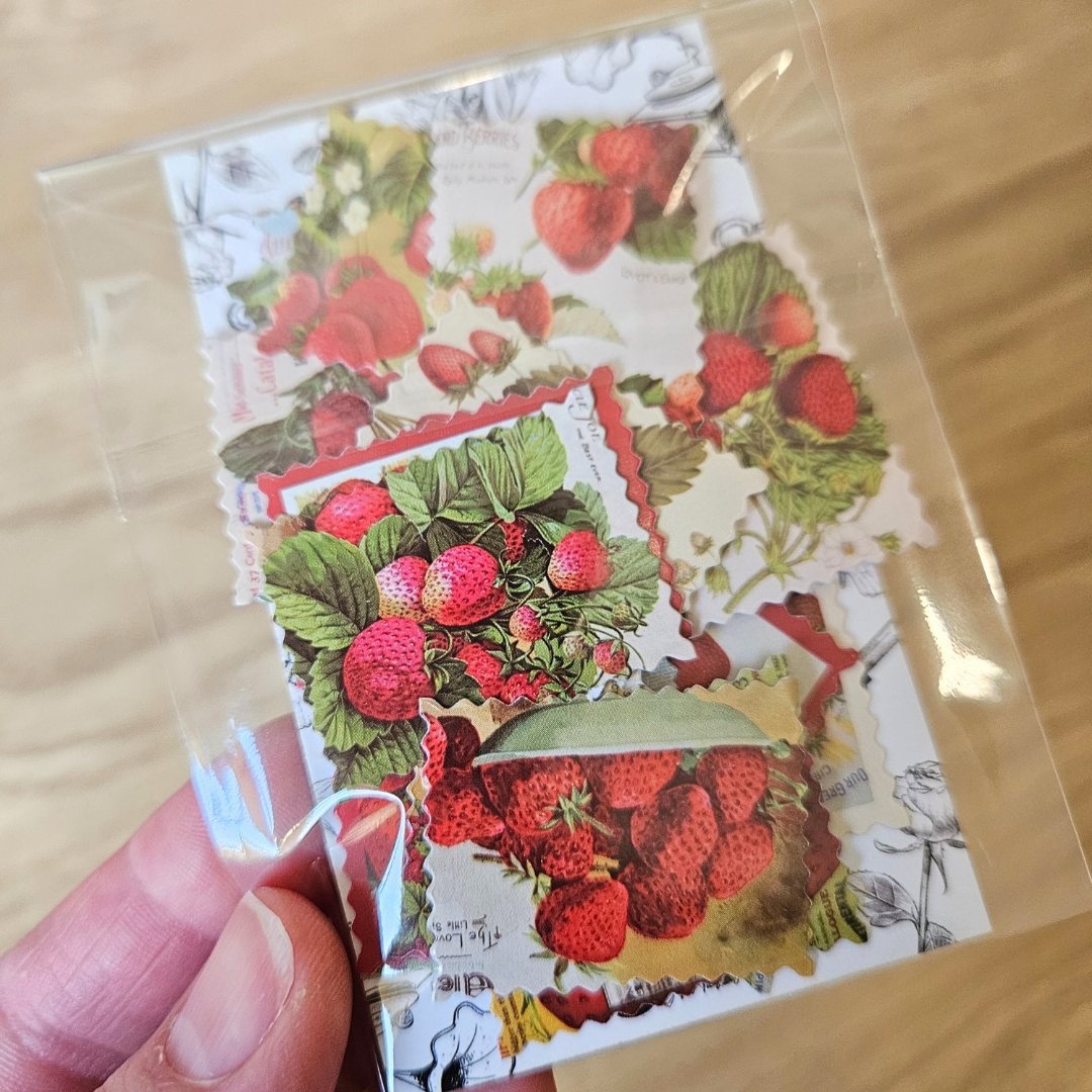 Summer Strawberry Postage Stamp Sticker Set-Rachel The Turtle Journal