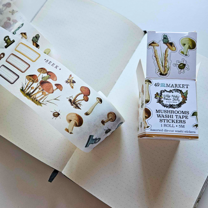 Nature Study Mushroom Washi Tape Stickers - 49 and Market-Nature Study Mushroom Washi Tape Stickers - 49 and Market - The Turtle Journal Kiss Cut Supplies-Rachel The Turtle Journal