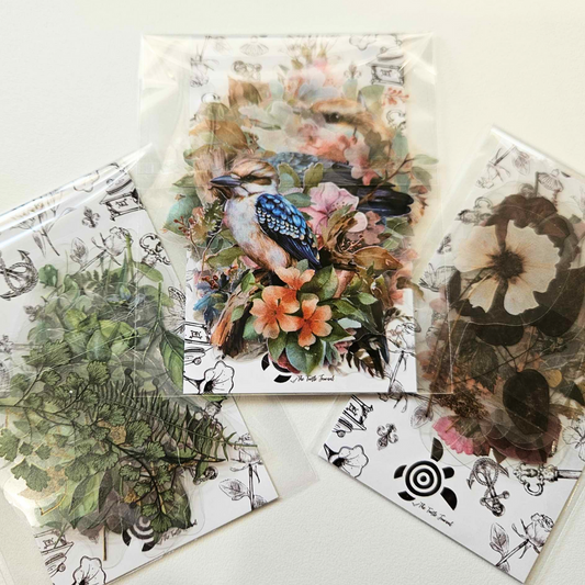 Australiana Stickers - 20 pieces - Rachel The Turtle Journal - Wildflowers - Kookaburra Floral Aussie Outback