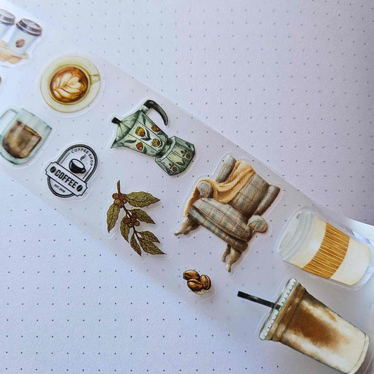 Coffee Life PET Matte Sticker Roll 5m - The Turtle Journal-Rachel The Turtle Journal