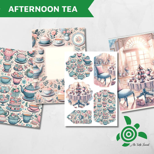 Printable: A5 Afternoon Tea Patterned Paper Collection-Printable: A5 Afternoon Tea Patterned Paper Collection Scrapbooking Digital Paper Collection Print at home-Rachel The Turtle Journal