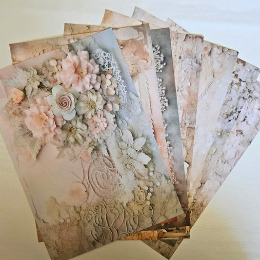A5 Petaled Pearls Patterned Paper Pack (8 sheets)-A5 Petaled Pearls Patterned Paper Pack (8 sheets) - The Turtle Journal Vintage Inspired Journaling-Rachel The Turtle Journal