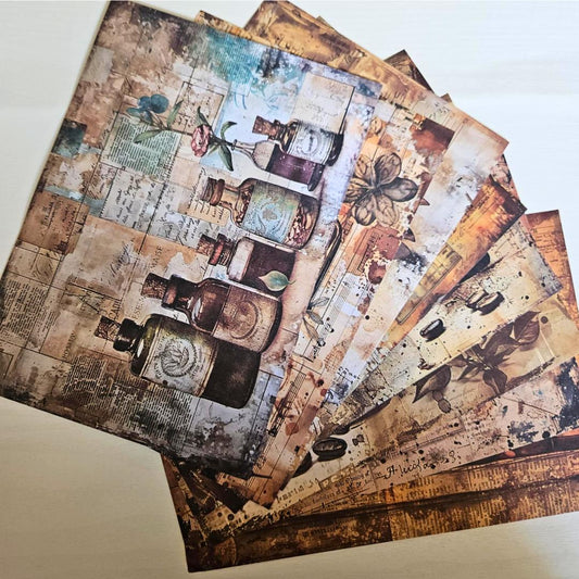 A5 Antique Medicinal Patterned Paper Pack (8 sheets)-A5 Antique Medicinal Patterned Paper Pack (8 sheets) - The Turtle Journal Vintage Inspired Journaling-Rachel The Turtle Journal