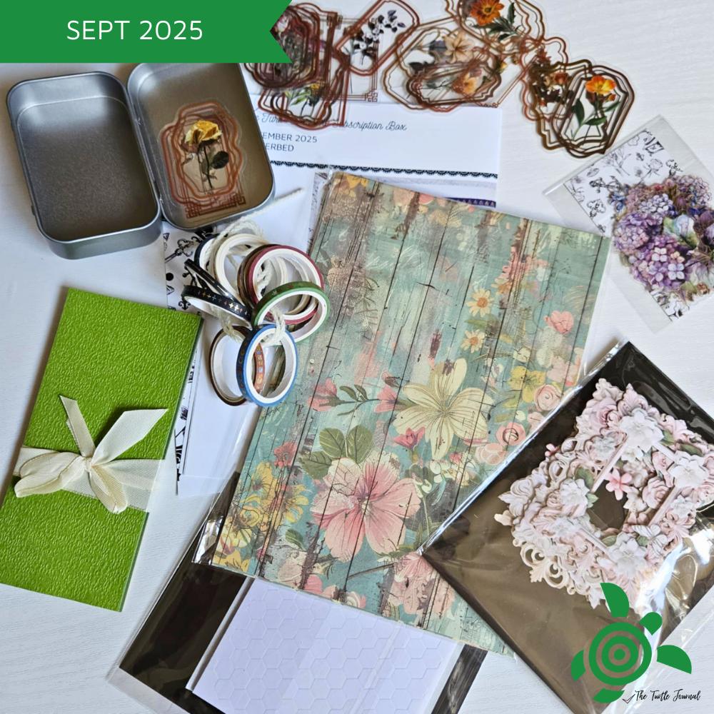 Turtle Treasure Box Subscription Kit-Papers Stickers Subscription Kit Box Monthly Craft Mystery Australia Paper Crafters-Rachel The Turtle Journal