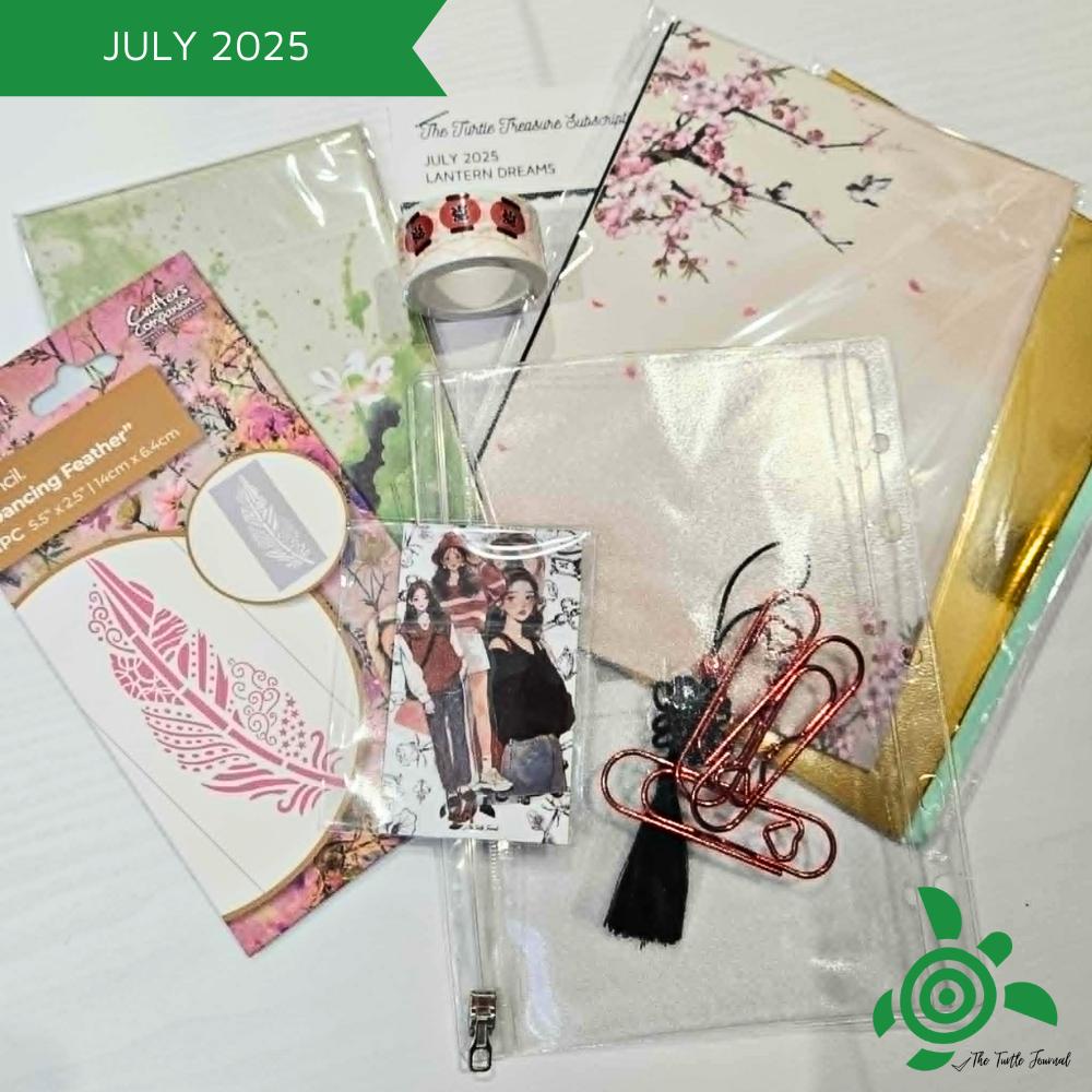 Turtle Treasure Box Subscription-Papers Stickers Subscription Kit Box Monthly Craft Mystery Australia Paper Crafters-Rachel The Turtle Journal