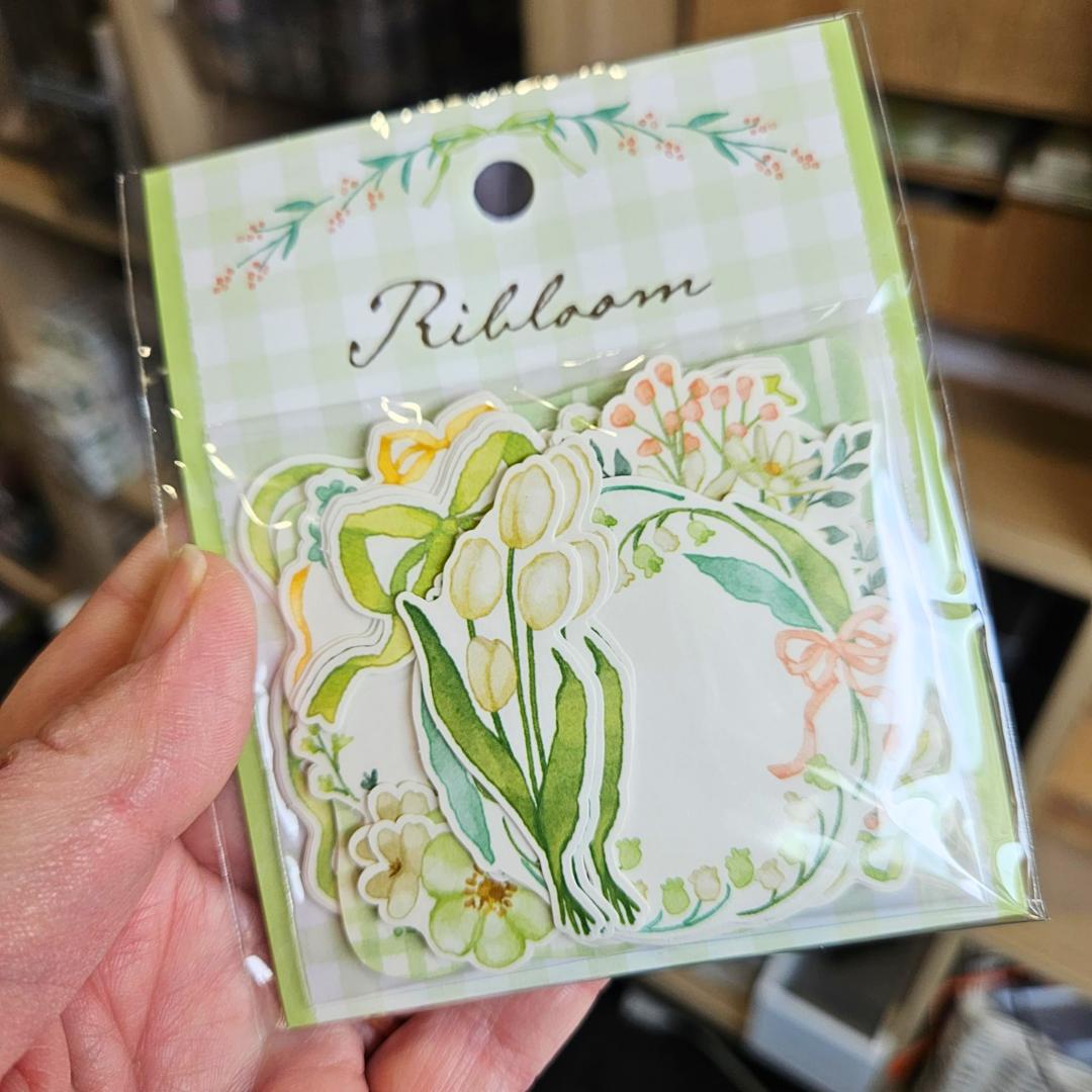 Ribloom Sticker Sets (40 piece) Mind Wave From Japan-Green - 40 pieces-Ribloom Sticker Sets (40 piece) Mind Wave From Japan - The Turtle Journal Spring Summer Imported Japanese Stationery-Rachel The Turtle Journal