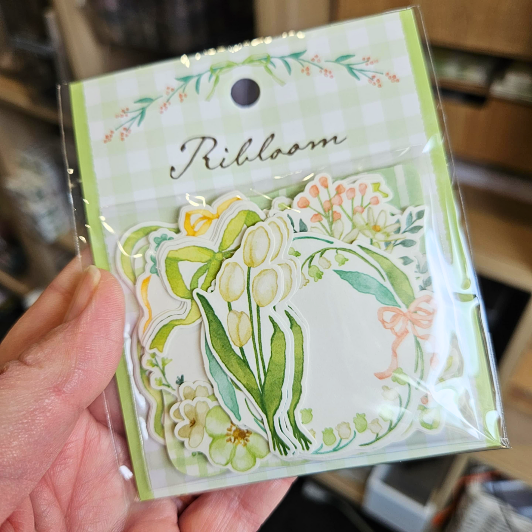 Ribloom Sticker Sets (40 piece) Mind Wave From Japan-Green - 40 pieces-Ribloom Sticker Sets (40 piece) Mind Wave From Japan - The Turtle Journal Spring Summer Imported Japanese Stationery-Rachel The Turtle Journal