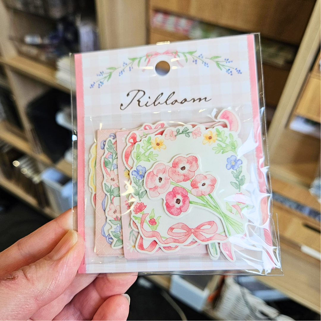 Ribloom Sticker Sets (40 piece) Mind Wave From Japan-Pink - 40 pieces-Ribloom Sticker Sets (40 piece) Mind Wave From Japan - The Turtle Journal Spring Summer Imported Japanese Stationery-Rachel The Turtle Journal