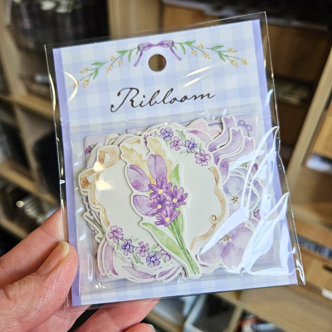 Ribloom Sticker Sets (40 piece) Mind Wave From Japan-Purple - 40 pieces-Ribloom Sticker Sets (40 piece) Mind Wave From Japan - The Turtle Journal Spring Summer Imported Japanese Stationery-Rachel The Turtle Journal
